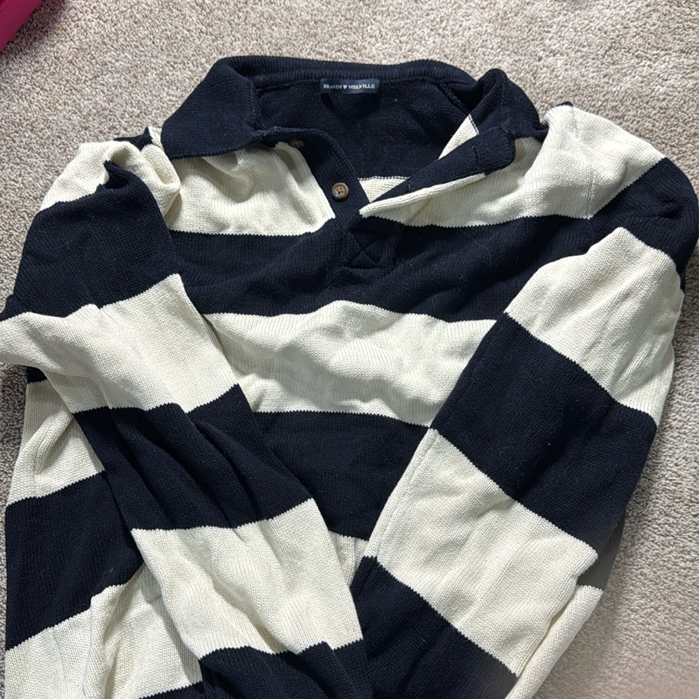 Brandy, Mayville, navy blue and white striped sweater, super classy and cute